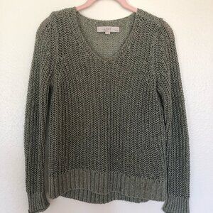 Ann Taylor LOFT Green Shimmer Open Knit Sweater Pullover Size Petite Small